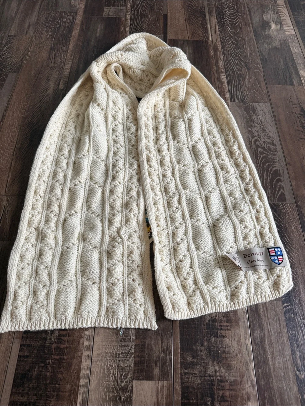 100 percent wool  Cream Cable Knit Scarf - Women